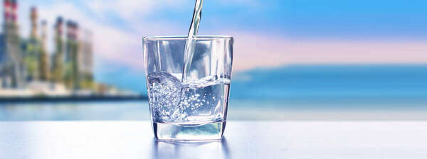 Image of desalination with a glass of water