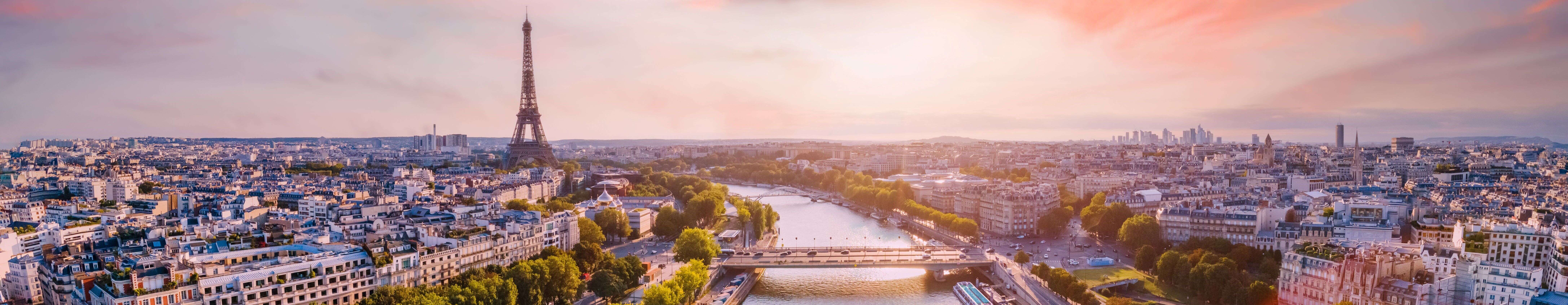 Paris aerial panorama with river Seine and Eiffel tower