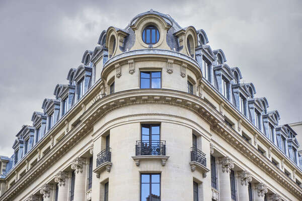 Typical Hausmanian facade in Paris. France