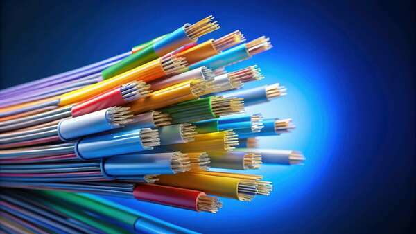 Fiber optic cables and broadband cable on a blue background, fiber optic, broadband, internet, technology, communication