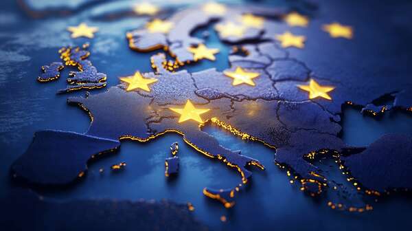European Union Map with Glowing Stars