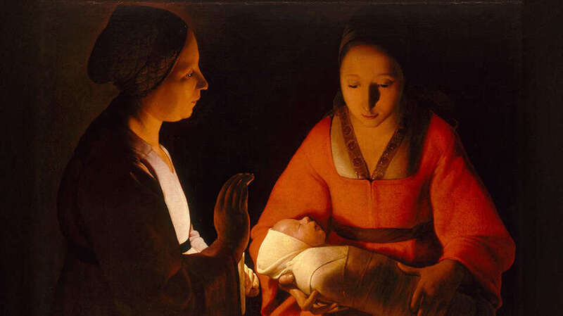 painting of georges de la tour, two woman one baby 